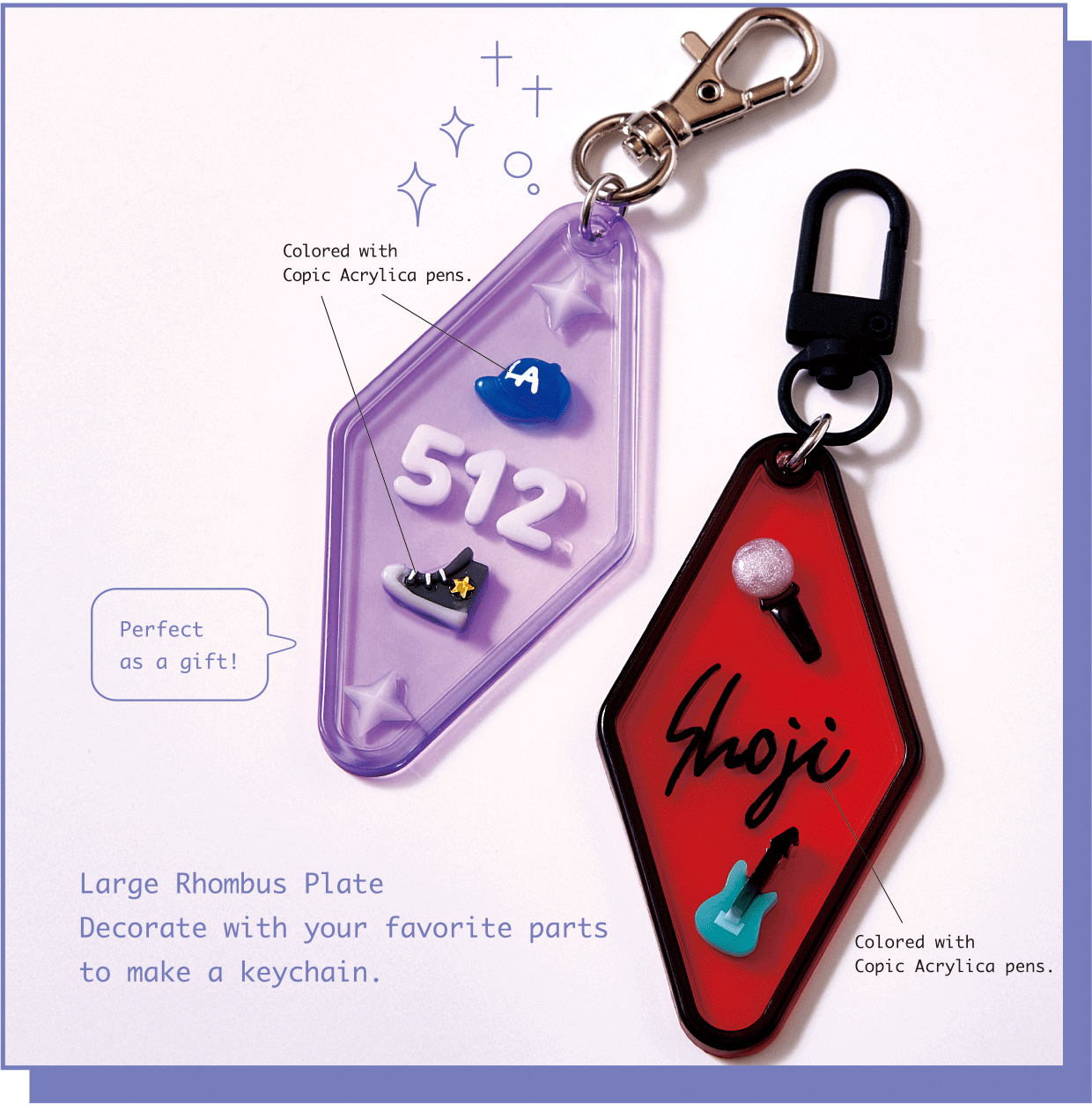 Large Rhombus Plate Decorate with your favorite parts 
			to make a keychain.